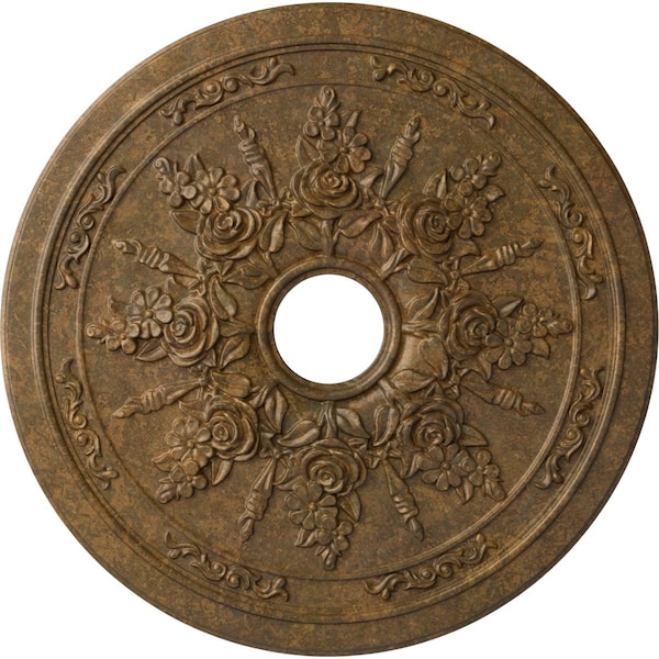 Ekena Millwork Rose and Ribbon Ceiling Medallion (Canopies up to 4"), 23 5/8"OD x 4"ID x 1 1/2"P, Rubbed Bronze CM23RORZS - main